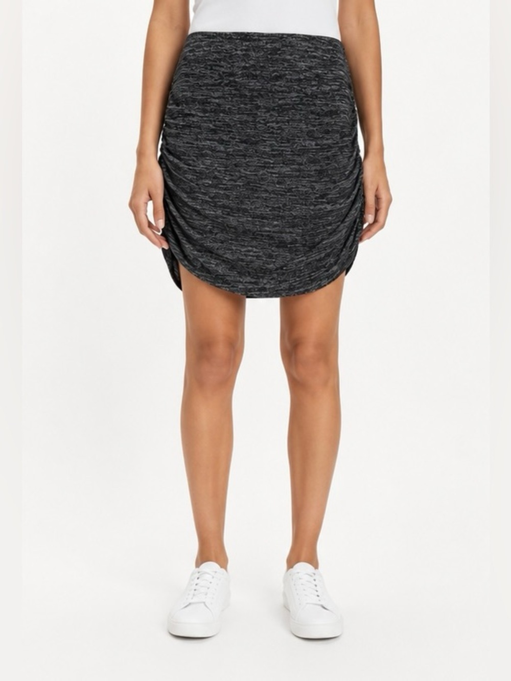 Gap Ruched Knit Mini Skirt Women’s Medium Heather Black Gray
